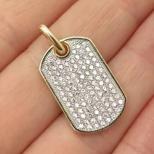 1Ct Round Lab Created Diamond Pave Dog Tag Womens Pendant 14k Yellow Gold Finish - Picture 1 of 4
