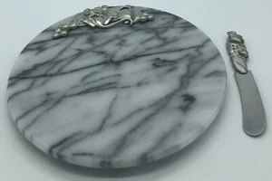 Lindsay Claire Designs Marble and Fine Pewter Cheese Tray Board Serving Knife - Picture 1 of 6