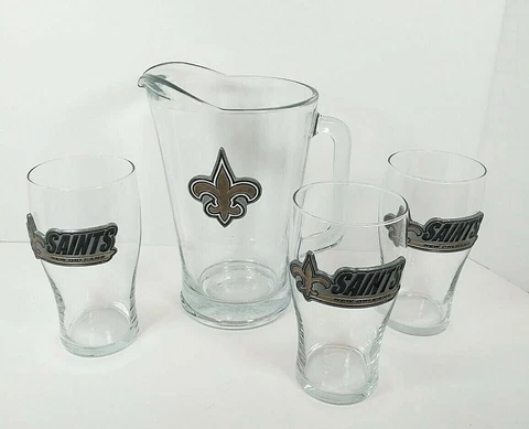 New Orleans Saints NFL Metal Logo Badge  Pitcher & Pint Glass Set Cover