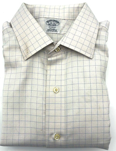 OFF WHITE Camicia abito bianco Brooks Brothers uomo Regent non ferrosa check blu 16 33