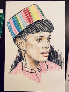 African Fashion Home Decor Original Art Drawing On Paper 18x12 Pin-up Gift - Picture 1 of 1