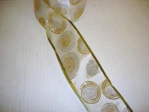 10 Yard Rolle Gold Kreise Stoff Drahtkante Qualität Weihnachten Band 2,5 Zoll breit - Bild 1 von 1