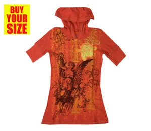 Women Lightweight Hoodie Short Sleeve by Filter Red Artwork Gold \MEDIUM - Picture 1 of 3