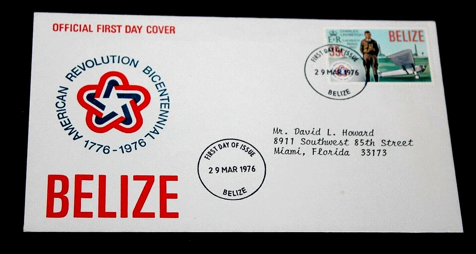 BELIZE  1976 AMERICAN REVOLUTION ANN ISSUE ON FIRST DAY COVER NO.2 - Image 1 of 1