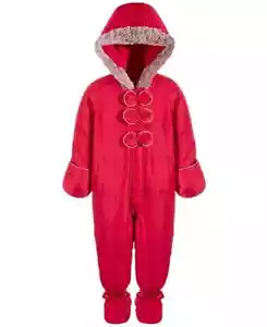 Baby Girls’ First Impressions $70 Faux Fur Trim Hooded Red Snowsuit 18M NWT - Picture 1 of 4