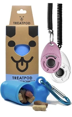 Soporte para golosinas con correa TREATPOD y clickers de entrenamiento blanco/rosa - perro 🐶 entrenador Foto 1 de 4