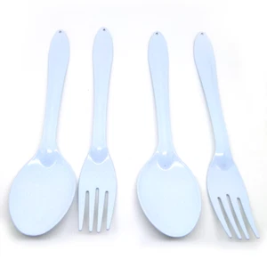 set 2 pairs enamel spoon and fork enamelware cutlery camping vintage Light blue - Picture 1 of 11