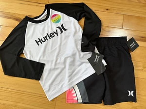 Hurley Langarm Rash Guard und Badehose Badeset Jungen Größe 4T UPF 50+ NEU - Bild 1 von 6
