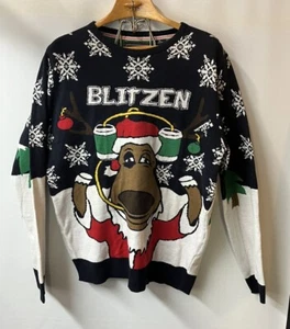 Ugly Christmas SweaterMens Size XL Blitzen  Christmas Sweater Drinking Santa - Picture 1 of 4