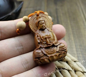 Llavero colgante estatua de Buda Guan Kwan Yin tallada en madera budismo chino - Imagen 1 de 5