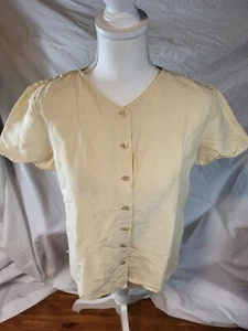 Vtge Due Per Due Off White Button Up Silk Linen Blend S/S Size 8 - Picture 1 of 6