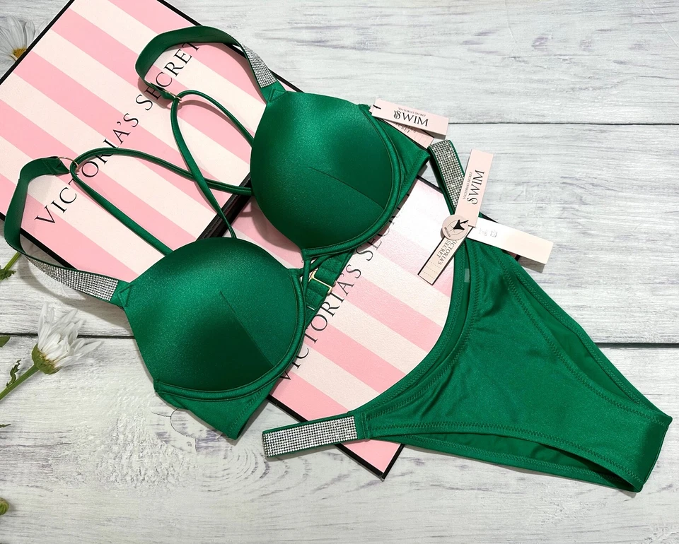 Victoria's Secret Shine Strap Swim Bombshell Push-up Set Verde Brasileiro - Imagem 1 de 3