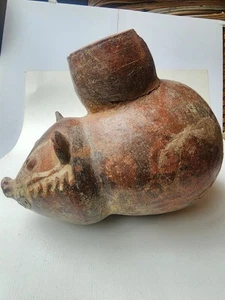 Pre-Columbian Zoomorphic Painted Pig Effigy Olla Pottery Container Vessel *AS IS - Picture 1 of 15