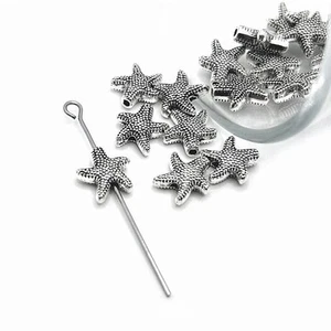 Antico distanziatore stelle marine in argento, 10x10 mm - venditore USA - Foto 1 di 3