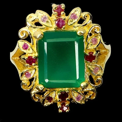 925 Sterling Silver Ring Octagon Aventurine 11x9mm Ruby Gemstone Jewelry Size 9 - Image 1 of 4