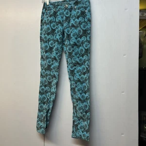 Justice Premium Jeans Girls Teal Roses Pattern Corduroy Jeans Sz. 12R - Picture 1 of 4