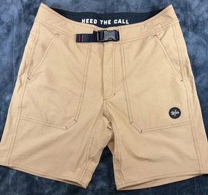 Howler Bros Shorts Mens 33 Khaki Brown Hybrid Outdoor HEED THE CALL Belted Logo - Picture 1 of 11