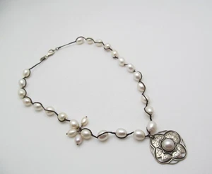 Silpada 925 Sterling Silver Rhyannon Freshwater Pearl 8mm Flower Cord Necklace - Picture 1 of 6
