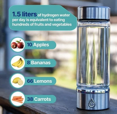 Botella de agua de hidrógeno, 14 oz/420 ml, electrólisis de 3 minutos con tecnología SPE Foto 1 de 3