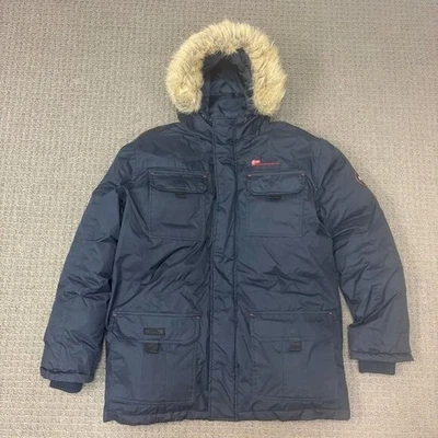 Chaqueta Geographical Norway Mediana Azul Marino Parka Cremallera Capucha Expedición Técnica Foto 1 de 4