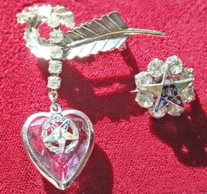 Order of The Eastern Star Glass Heart & Glass Rhinestone Pin J15 - Picture 1 of 5