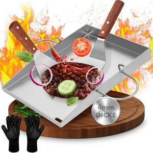 Grillplatte Plancha 30 x 40 x4,4 cm 4mm Stark Edelstahl passend für Webergrill - Picture 1 of 12