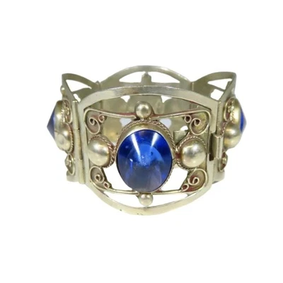 Pulsera de eslabones de vidrio azul vintage México Tasco PO - 6" Foto 1 de 4