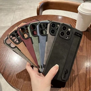 Deluxe Leather Shockproof Wrist Strap Case Cover For iPhone 14 13 12 Pro Max 11 - Picture 1 of 27