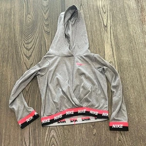 Nike Dri-Fit Baby Girl Pullover Hoodie Swoosh Print Grey/Pink For 5-6 Years Old - Picture 1 of 5