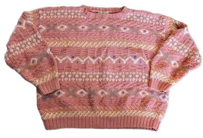 Suéter de Colección LL Bean Para Mujer Grueso Tejido con Cable XL Ramie Algodón Rosa Grannycore Foto 1 de 4