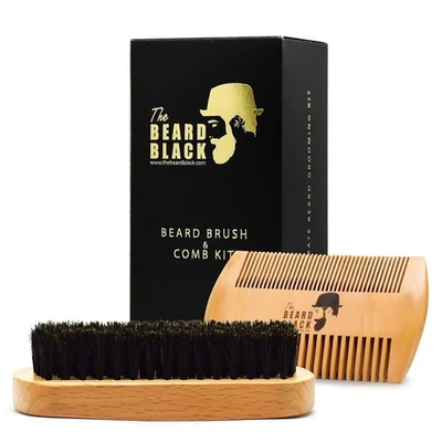 Beard Brush & Comb Set for Men - Natural Boar Bristle Brush, Dual Action Pear Wo - Image 1 of 4