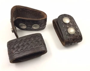 3 Korbgeflecht verzierte Leder Gürtelschlaufen Halter Abstandshalter Halter Vintage 11724-P - Bild 1 von 2