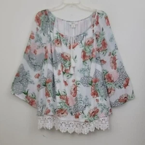 Style & Co White, Orange & Green Floral Peasant Top XL - Picture 1 of 16