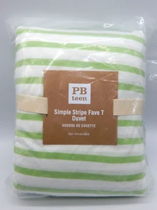 Pottery Barn Teen Simple Stripe Favorite Tee Duvet Cover Twin Green & White 660 - Foto 1 di 4