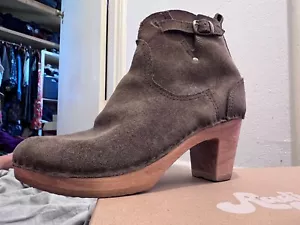 No 6 Clogs Boots Suede Womens 40 Old School Wedge Heel Khaki Leather Wood Shoes - Picture 1 of 9