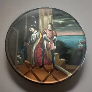 Antica scatola russa in lacca nera, coppia folklore o mitologia, XIX secolo - Foto 1 di 13