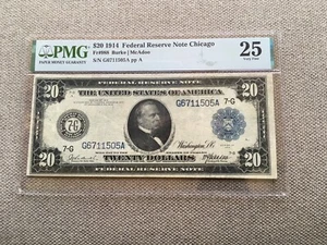20.00 1914 federal reserve note Chicago PMG 25 very fine FR 988 - Picture 1 of 2