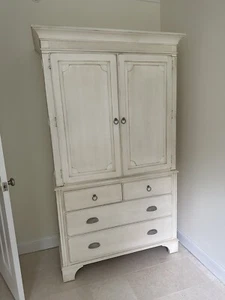 Ethan Allen Cream Color Distressed Armoire 20x75x44.5 - Picture 1 of 3