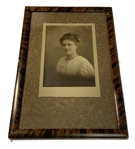 Vtg Faux Tiger Stripe Wood Picture Framed Victorian Woman With Glass 8" x 12" - Picture 1 of 11