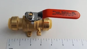 1 TO 10 PIECES 3/4" PUSH FIT BALL VALVE WITH DRAIN AND DROP EAR, LEAD FREE BRASS - Picture 1 of 4