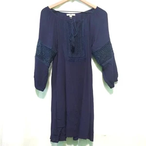 Ya Los Angeles tunic/dress womens Medium solid blue lace inset boho Fairy - Picture 1 of 7