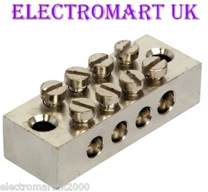 BLOQUE DE CONEXIÓN TERMINAL TIERRA 4 VÍAS ACABADO NÍQUEL ELECTROCHAPADO LATÓN SÓLIDO - Imagen 1 de 1