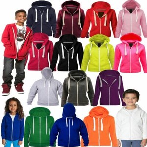 NEW KIDS CHILDREN GIRLS BOYS ZIP UP PLAIN HOODIE JACKET HOODED ZIPPER SWEATSHIRT