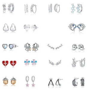 BAMOER European 925 Sterling Silver CZ Stud Earrings For Women Jewelry With Box - Picture 1 of 28