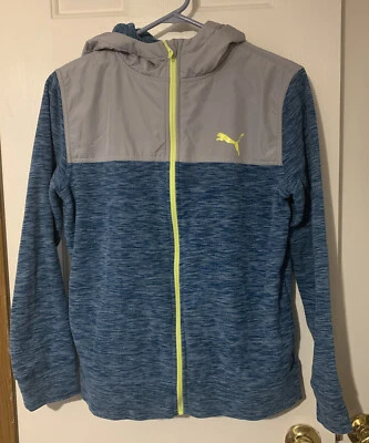PUMA Youth Boys Hooded Fleece Jacket S L 14-16 Gray Blue Full Zip Listing #183 - Image 1 of 4