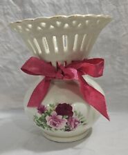Formalities by Baum Bros Vase 5 1/2 " Red Pink Roses Gold Trim Home Décor 