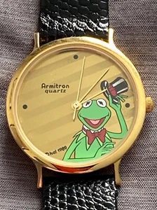 Armitron Quartz Kermit der Frosch Armbanduhr 1989 mit schwarzem Lederarmband - Bild 1 von 8