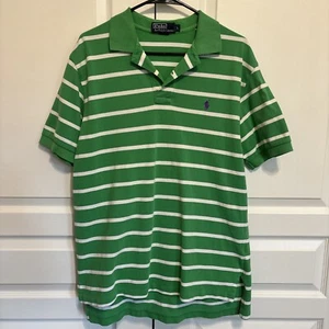 Polo Ralph Lauren Short Sleeve Shirt Pique Green w/ Stripes Purple Logo Men’s L - Picture 1 of 6