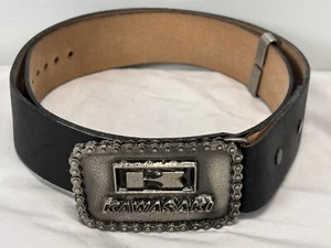 Vtg Black Leather Belt 1975 Kawasaki Buckle Sz 38-40 Men’s Limited Edition - Picture 1 of 6