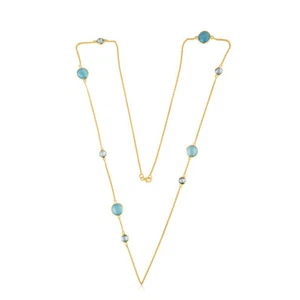 32 Inch Chain Gold Plated Silver Multi Gemstone Designer Necklace Jewelry - Picture 1 of 4